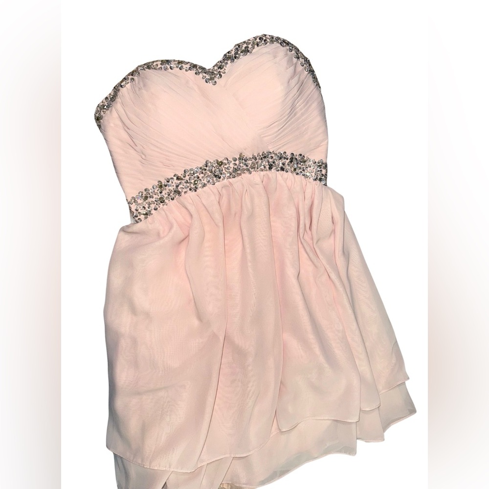 Pink Rhinestone Strapless Mini Dress